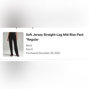 Lululemon Soft Jersey Black Straight-Leg Mid-Rise Pants